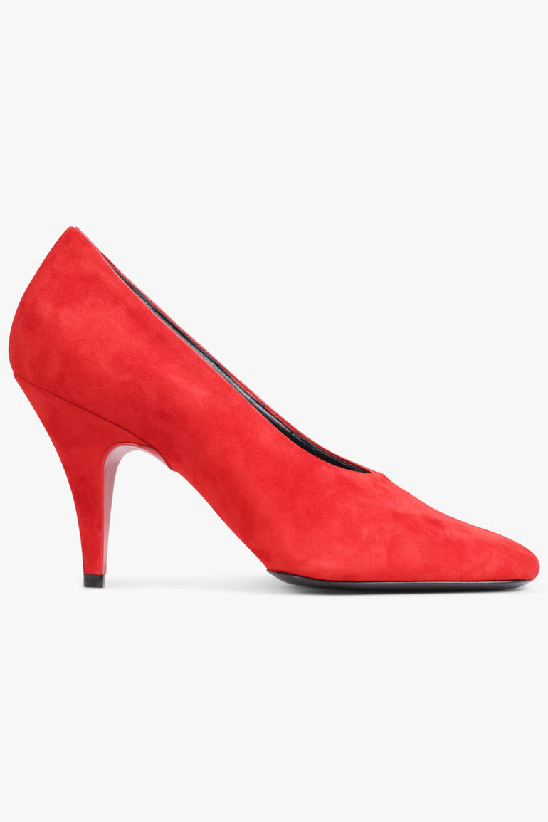 PHOEBE PHILO SHOES Soft Closed Square Toe Suede 90mm Pump | Fluro Red