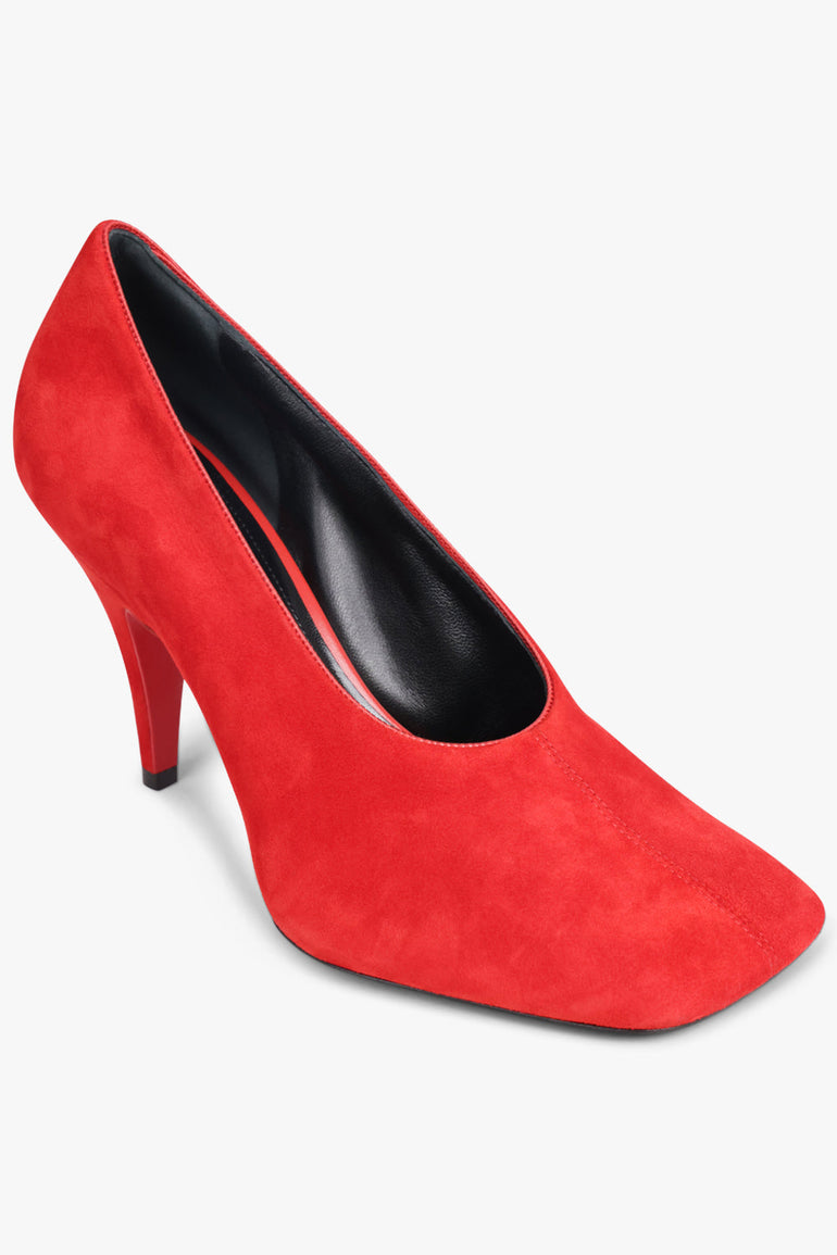 PHOEBE PHILO SHOES Soft Closed Square Toe Suede 90mm Pump | Fluro Red