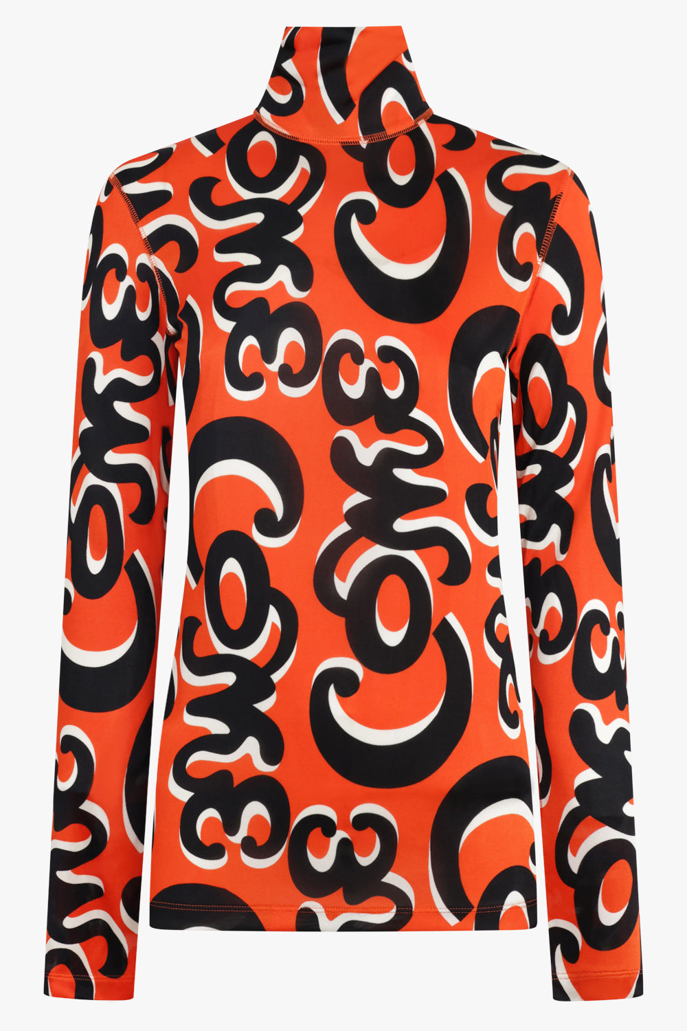 PHOEBE PHILO RTW Come Print L/S High Neck Second Skin Top | Red/Black/White