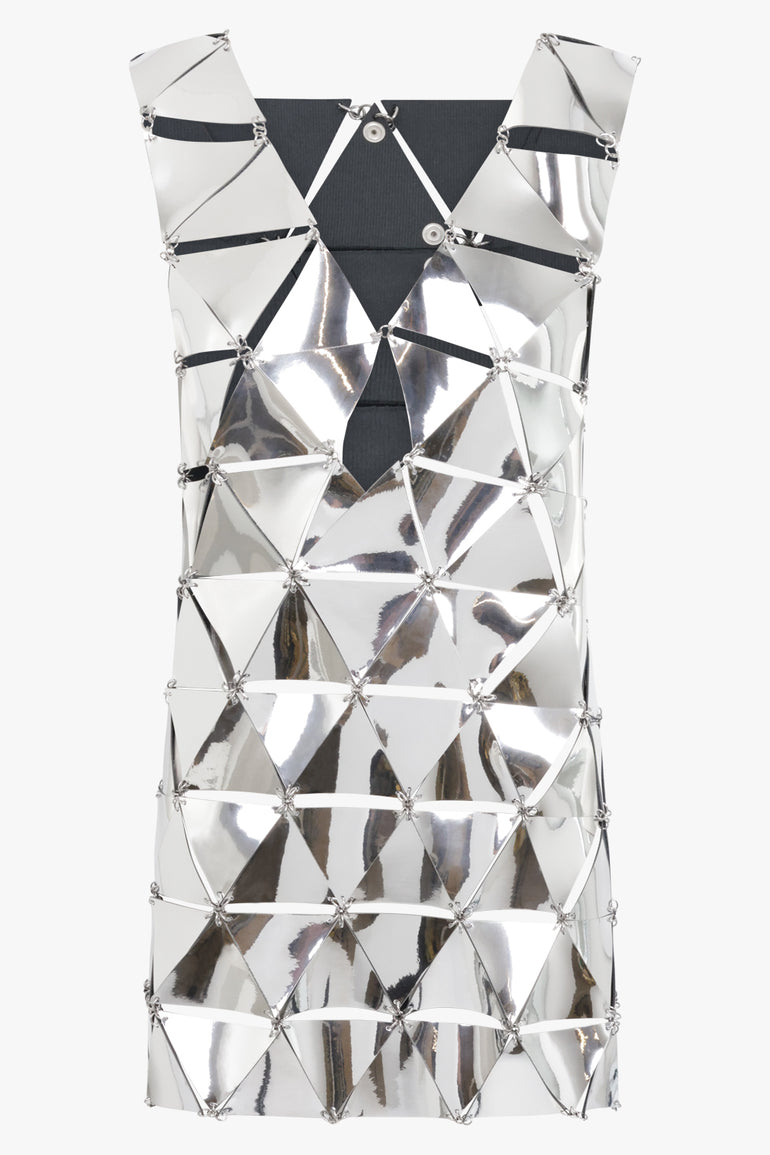 RABANNE RTW Iconic Triangle Open Back S/Less Mini Dress | Mirror Silver