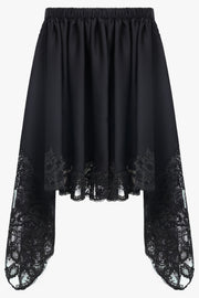 RABANNE RTW Lace Detail Asymmetric Mini X Midi Skirt | Black