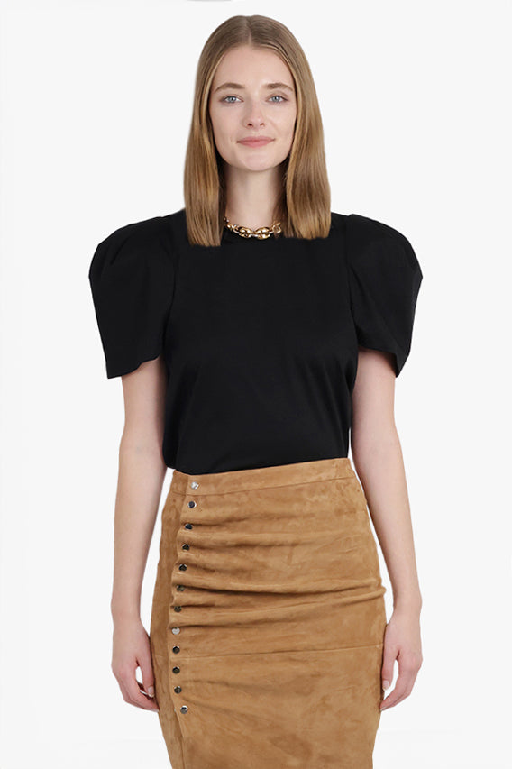 NOIR KEI NINOMIYA RTW Ruched Puff Shoulder S/S T-Shirt | Black