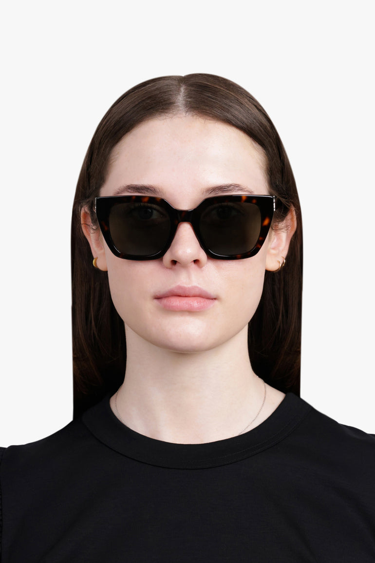 SAINT LAURENT ACCESSORIES BROWN / DARK HAVANA/SILVER/GREY SL M143 Square Frame Sunglasses | Dark Havana/Grey