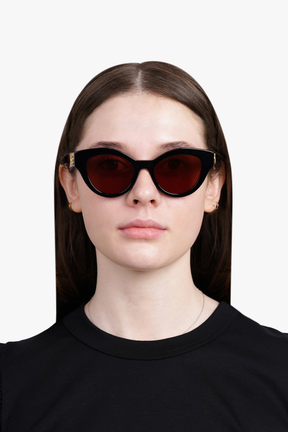 GUCCI ACCESSORIES MULTI / RED GG0957S 51 Round Cat Eye Sunglasses | Black/Red