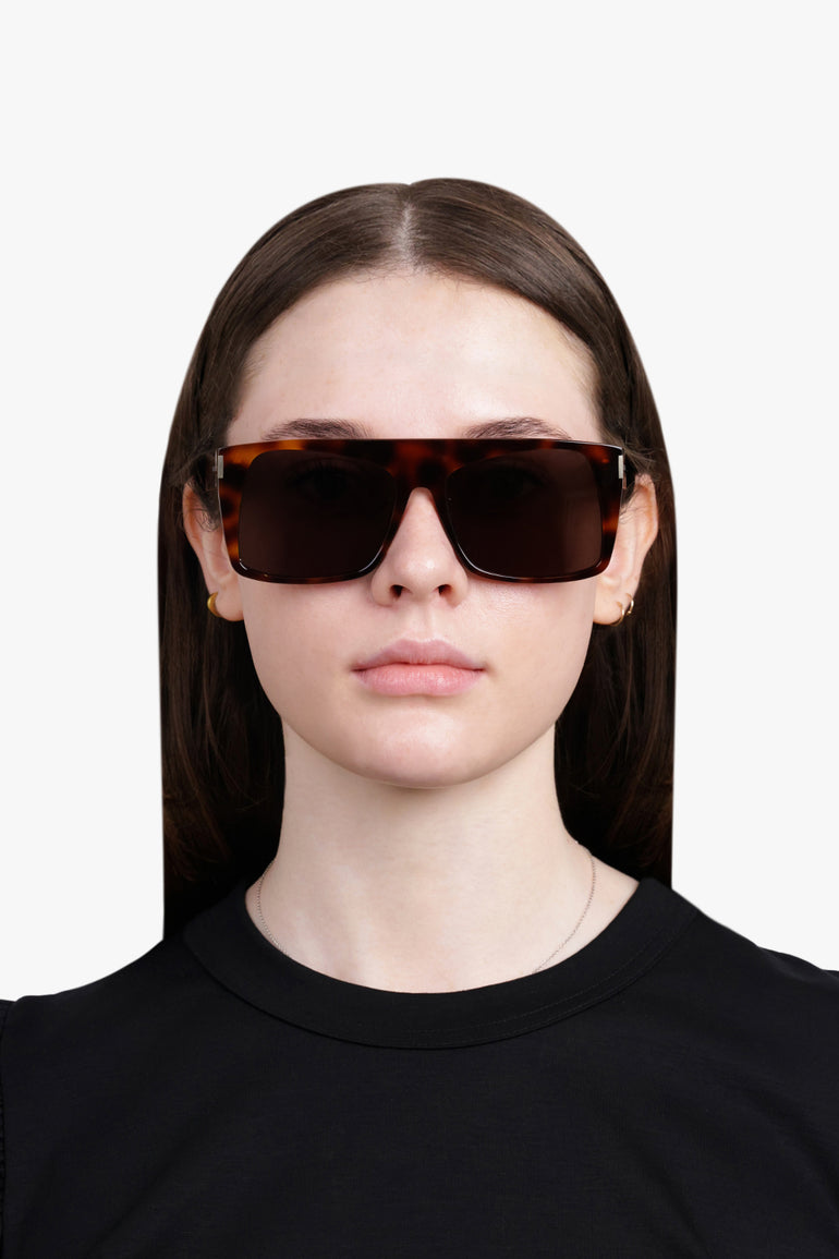 SAINT LAURENT ACCESSORIES BROWN / MEDIUM HAVANA/BLACK Sl 651 Mask Acetate Sunglasses | Medium Havana/Black