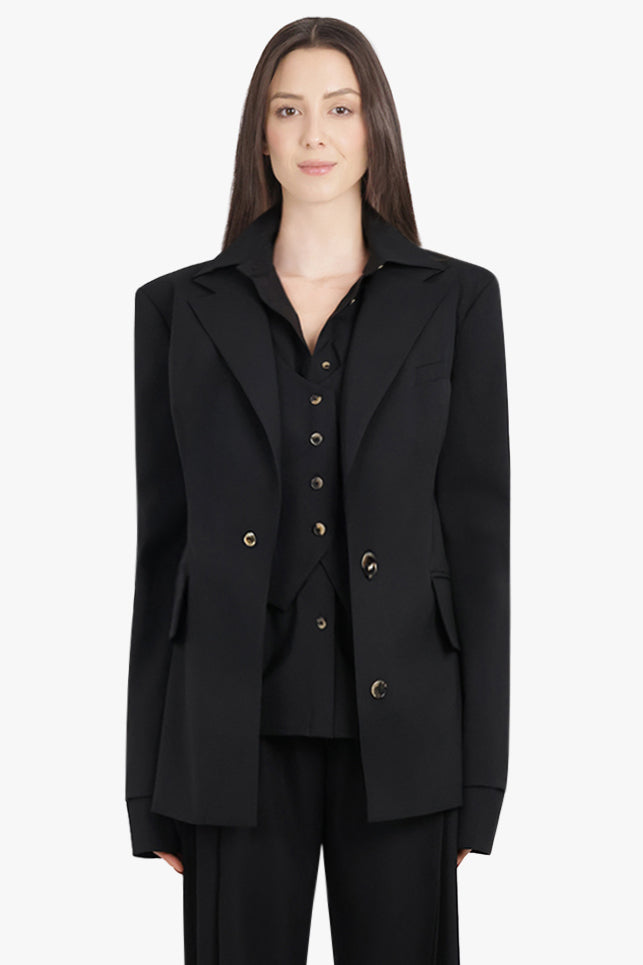 AWAKE MODE RTW 3 In 1 Structured Shoulder Single Breasted Jacket | Black