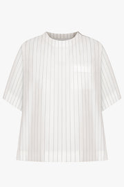 SACAI RTW Contrast S/S Pullover Stripe Top | Off White/Black