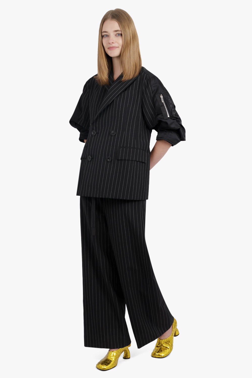 SACAI RTW High Waisted Straight Leg Stripe Pant | Black/White