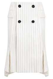 SACAI RTW Asymmetric Flared Hem Stripe Midi Skirt With Button Detail | Off White/Black