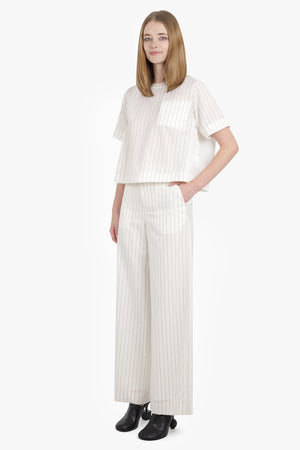 SACAI RTW Contrast S/S Pullover Stripe Top | Off White/Black