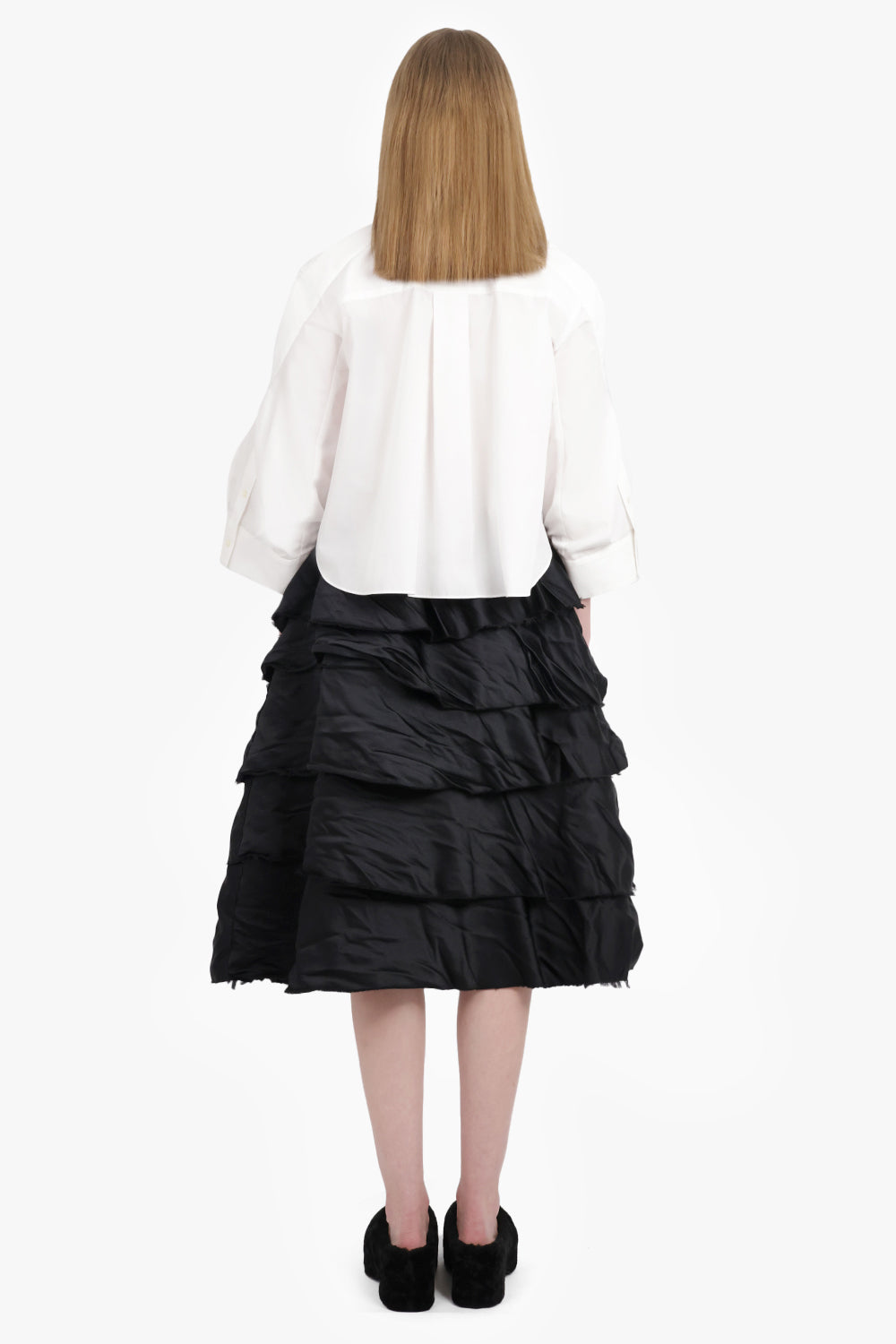 COMME DES GARCONS BLACK RTW Ruffle Layer Detail Midi Skirt | Black