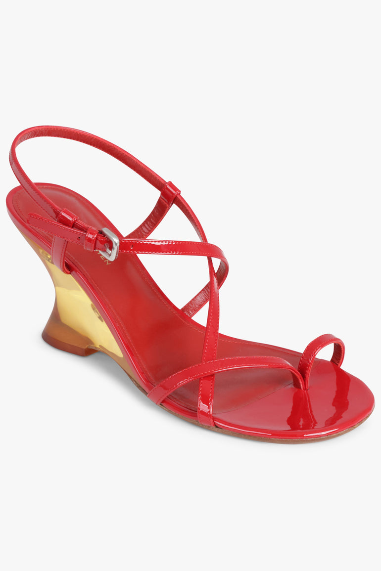 DRIES VAN NOTEN SHOES Sculptural Wedge 75mm Patent Sandal | Red/Gold