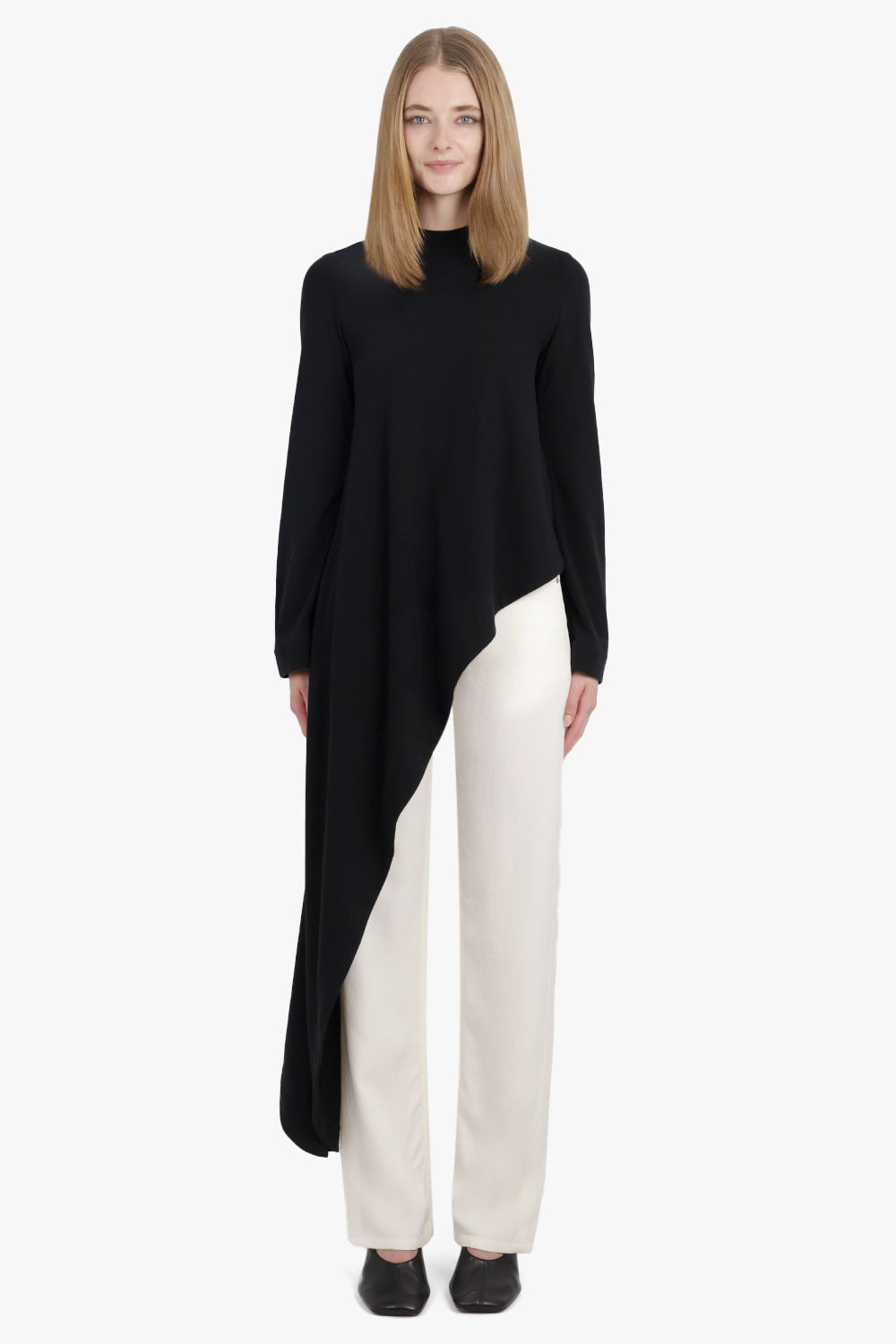 PHOEBE PHILO RTW T-Shirt L/S Style Top With Asymmetric Draped Panel | Black
