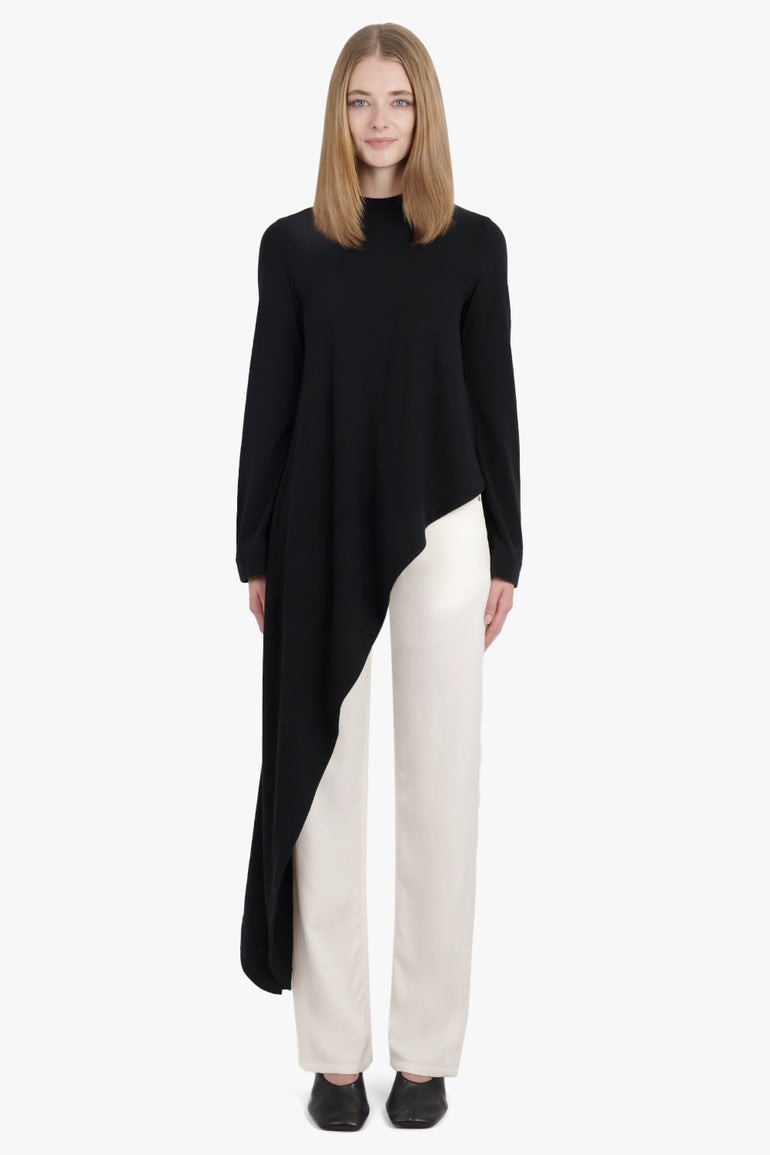 PHOEBE PHILO RTW T-Shirt L/S Style Top With Asymmetric Draped Panel | Black