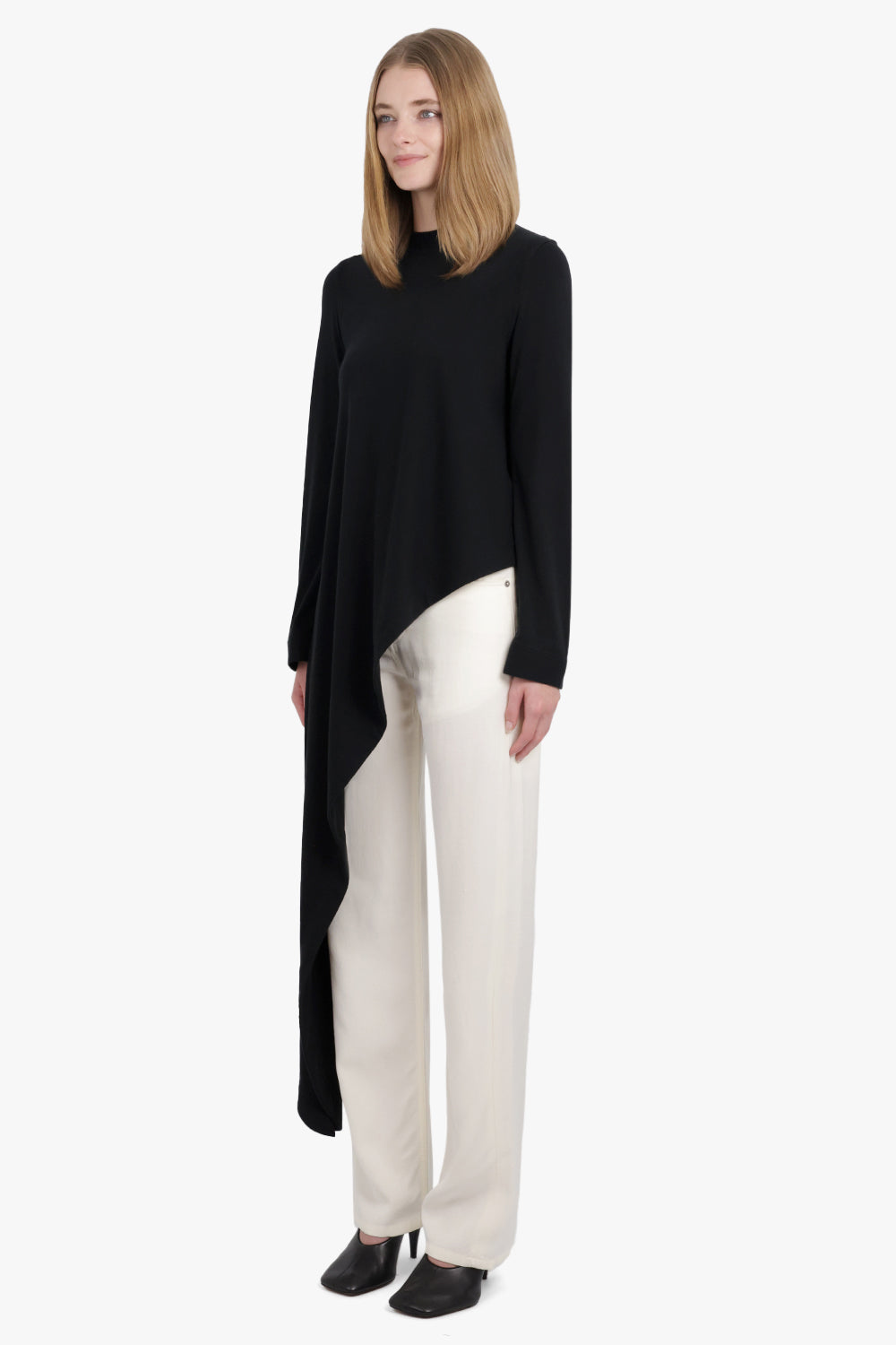 PHOEBE PHILO RTW T-Shirt L/S Style Top With Asymmetric Draped Panel | Black