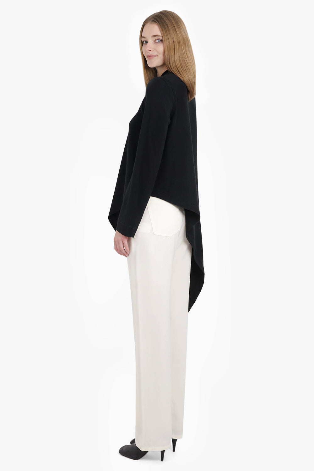 PHOEBE PHILO RTW T-Shirt L/S Style Top With Asymmetric Draped Panel | Black