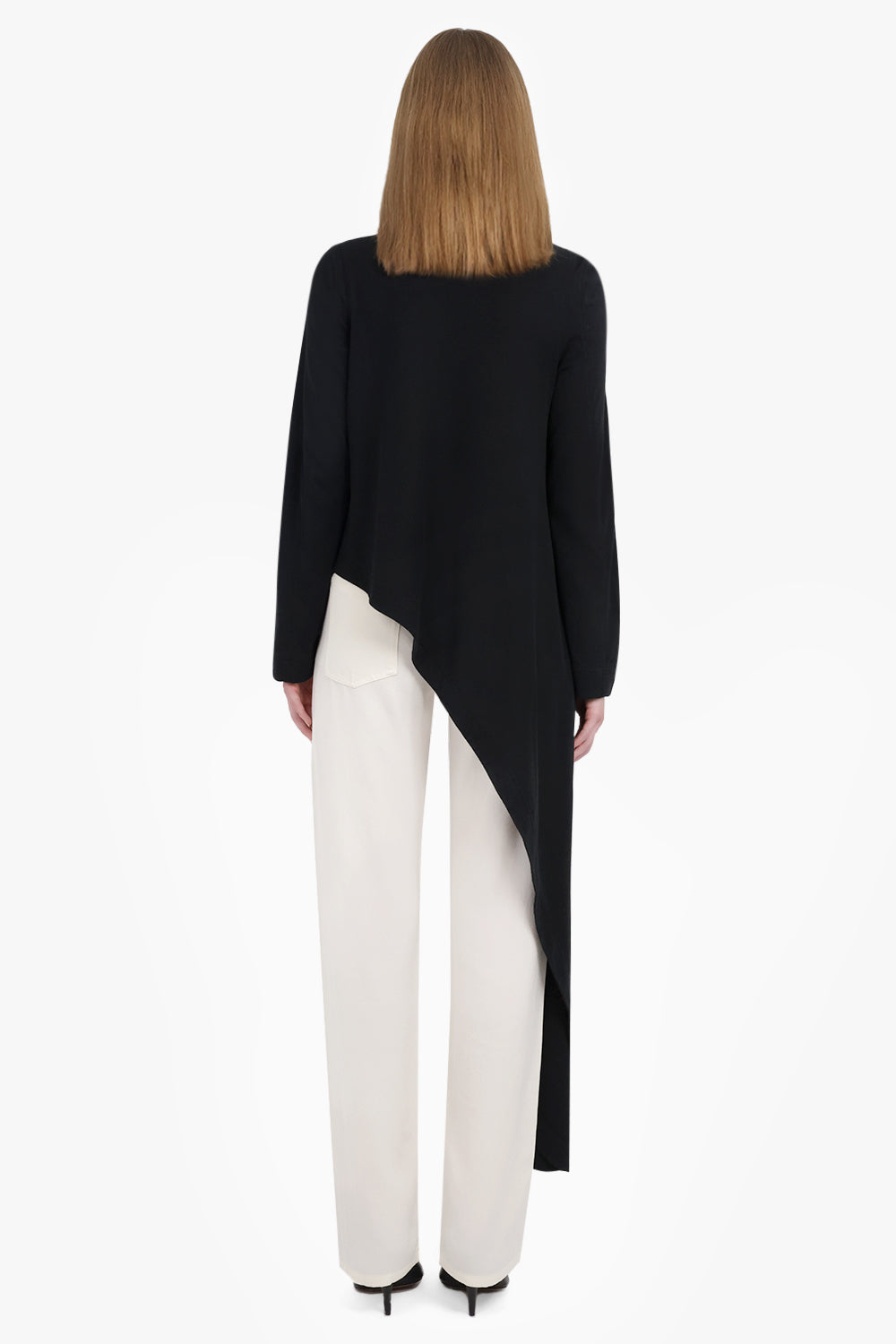 PHOEBE PHILO RTW T-Shirt L/S Style Top With Asymmetric Draped Panel | Black