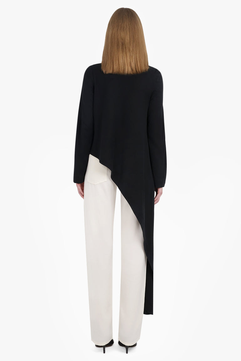 PHOEBE PHILO RTW T-Shirt L/S Style Top With Asymmetric Draped Panel | Black