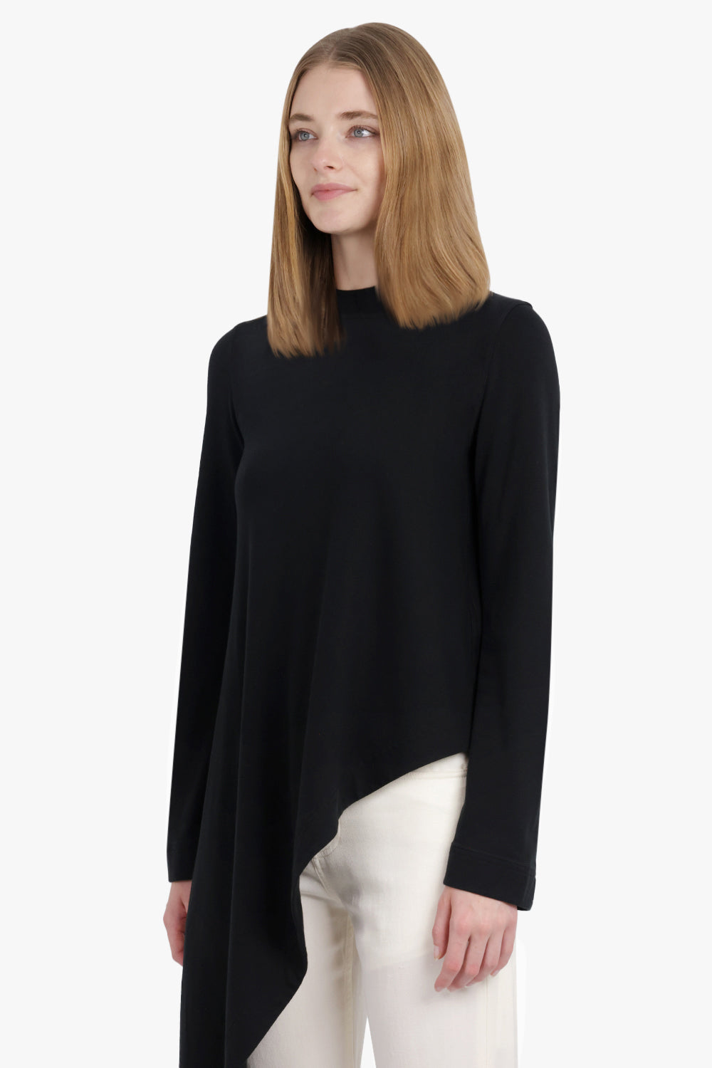 PHOEBE PHILO RTW T-Shirt L/S Style Top With Asymmetric Draped Panel | Black