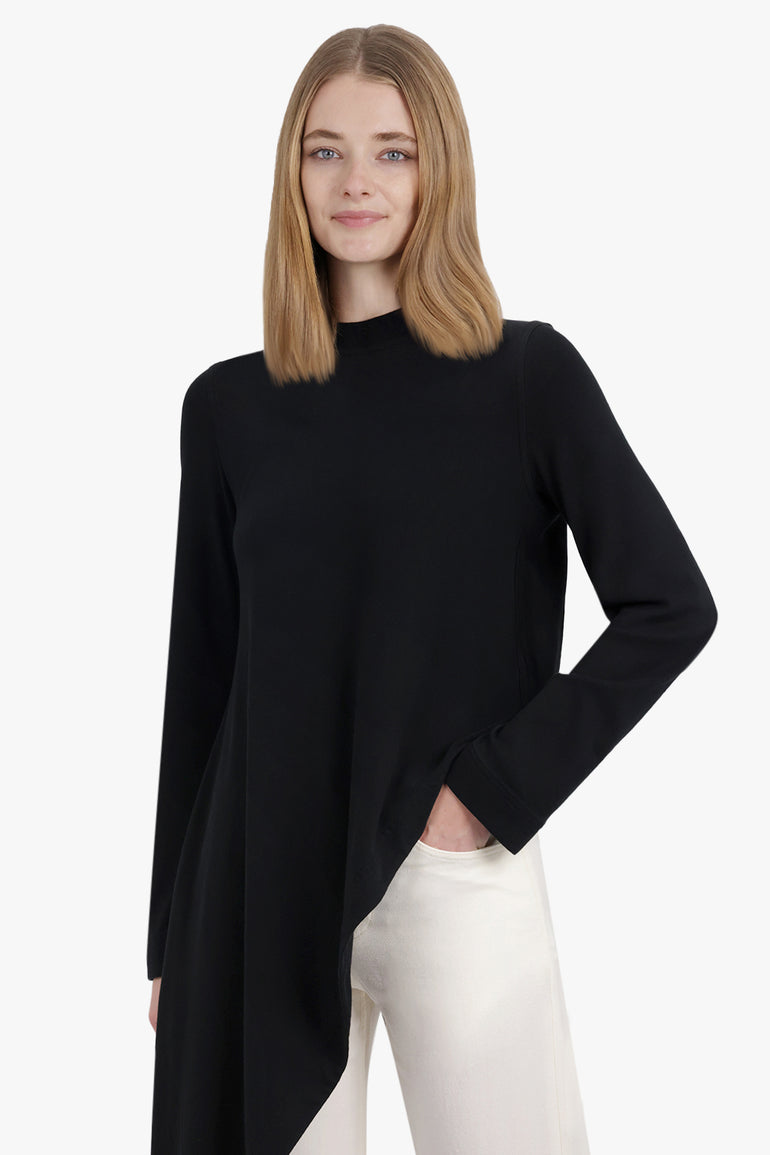 PHOEBE PHILO RTW T-Shirt L/S Style Top With Asymmetric Draped Panel | Black