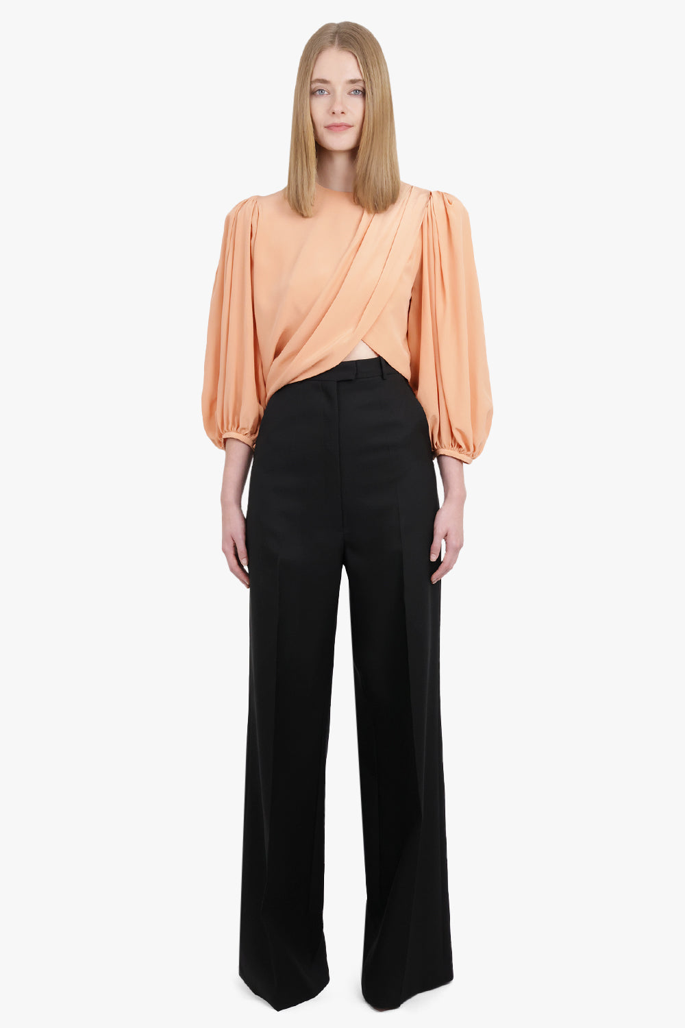 CHLOE RTW Drape Crossover L/S Blouse | Blushy Pink