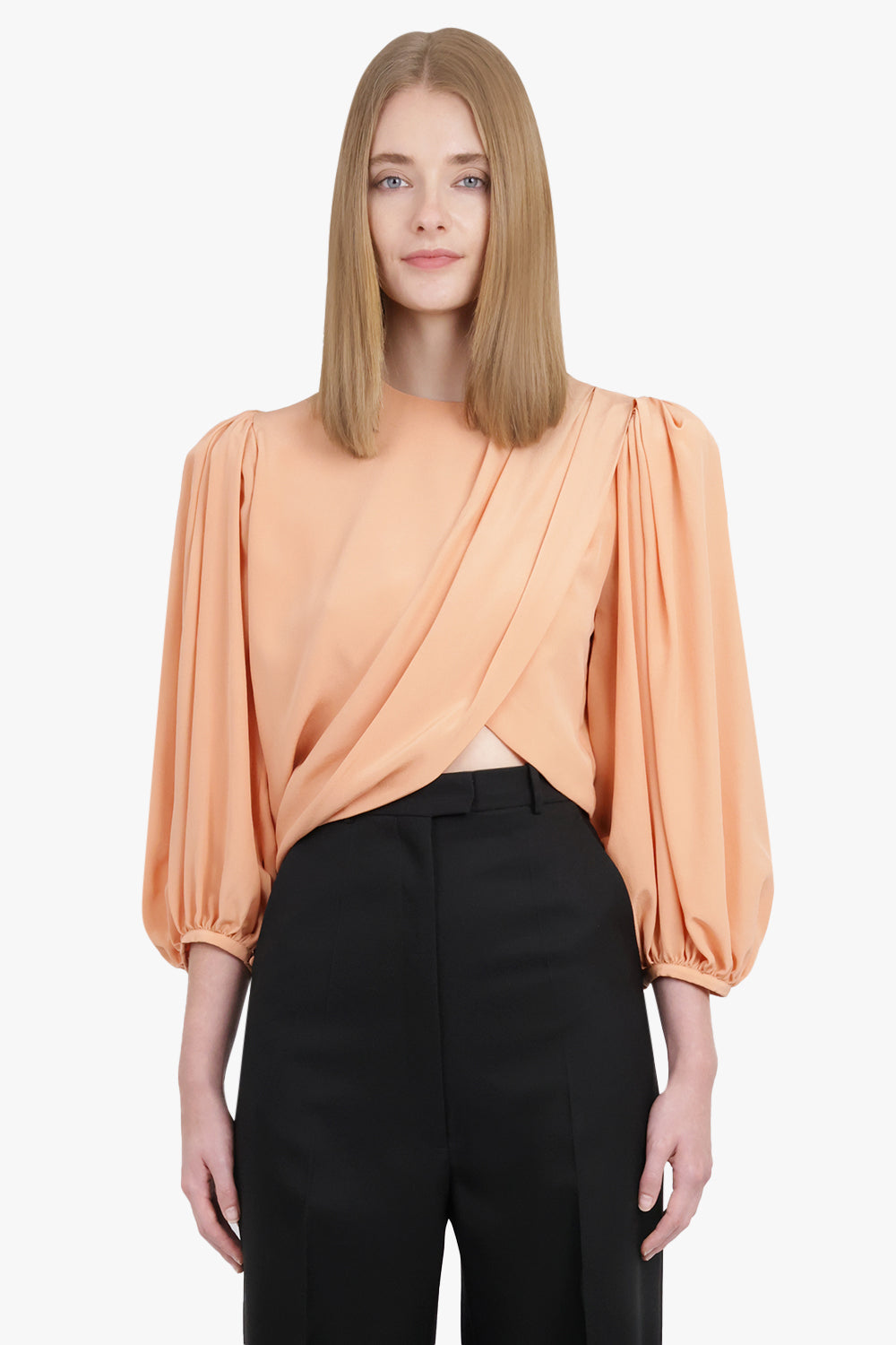CHLOE RTW Drape Crossover L/S Blouse | Blushy Pink