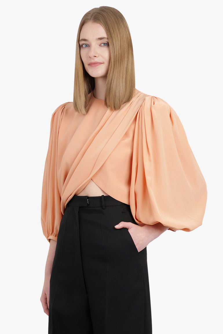 CHLOE RTW Drape Crossover L/S Blouse | Blushy Pink