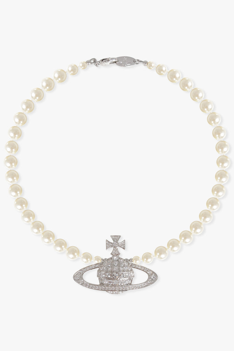 VIVIENNE WESTWOOD JEWELLERY SILVER / White/Silver Bas Relief Pearl Necklace | White/Silver
