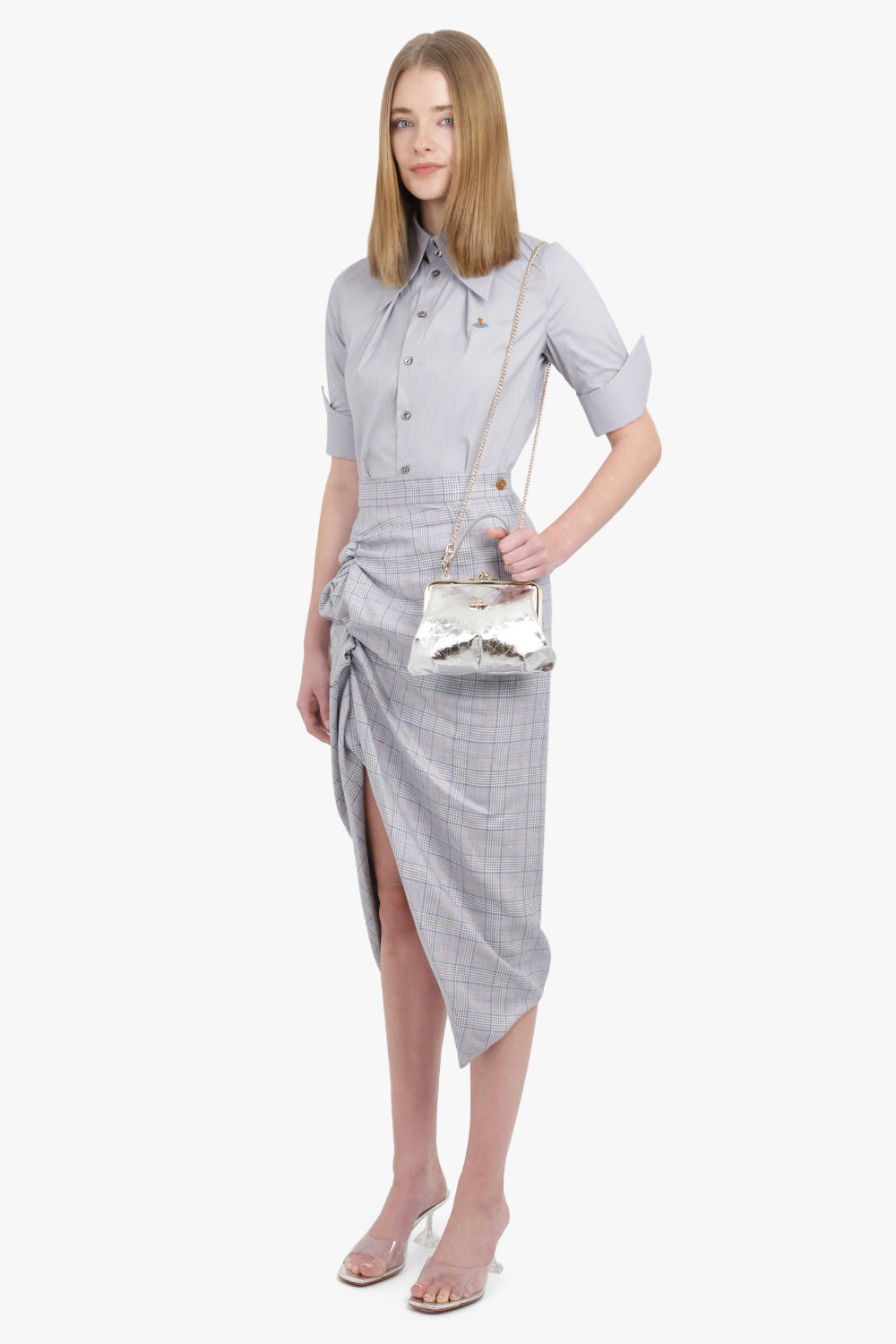 VIVIENNE WESTWOOD RTW Side Panther Prince Of Wales Check Print Skirt | Grey