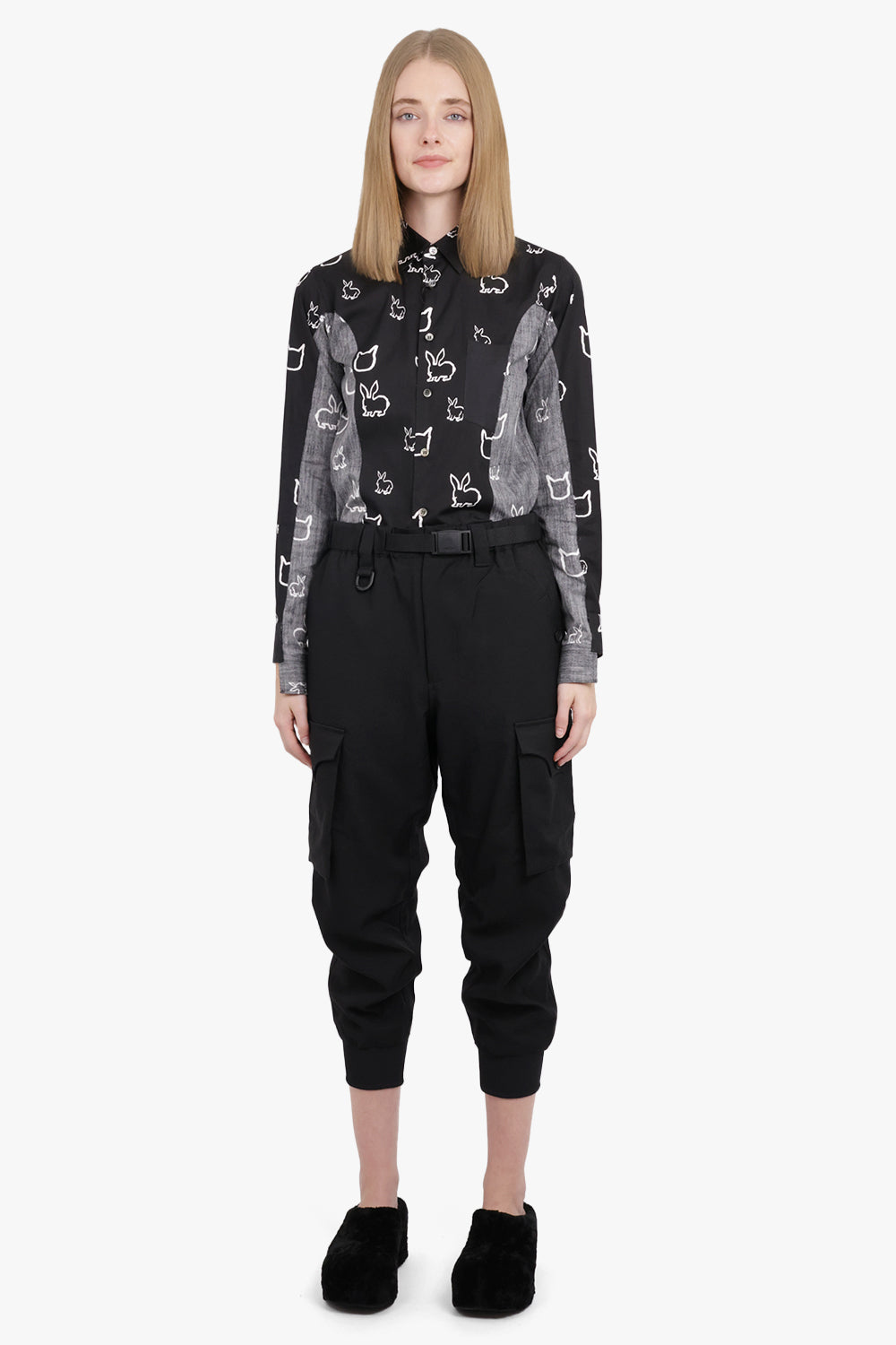 COMME DES GARCONS BLACK RTW X Filip Pagowski Panel L/S Animal Print Shirt | Black/White/Grey