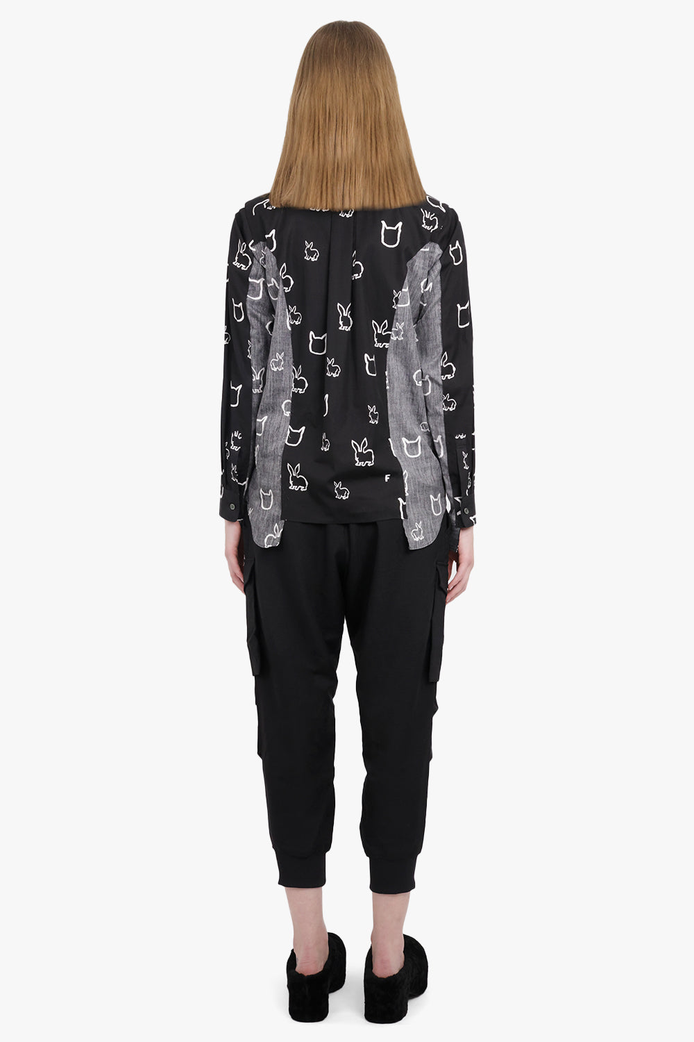 COMME DES GARCONS BLACK RTW X Filip Pagowski Panel L/S Animal Print Shirt | Black/White/Grey