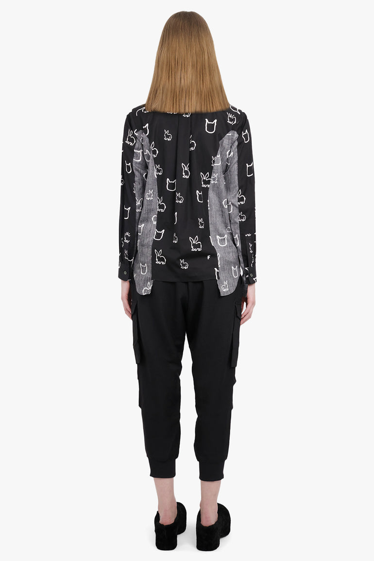 COMME DES GARCONS BLACK RTW X Filip Pagowski Panel L/S Animal Print Shirt | Black/White/Grey