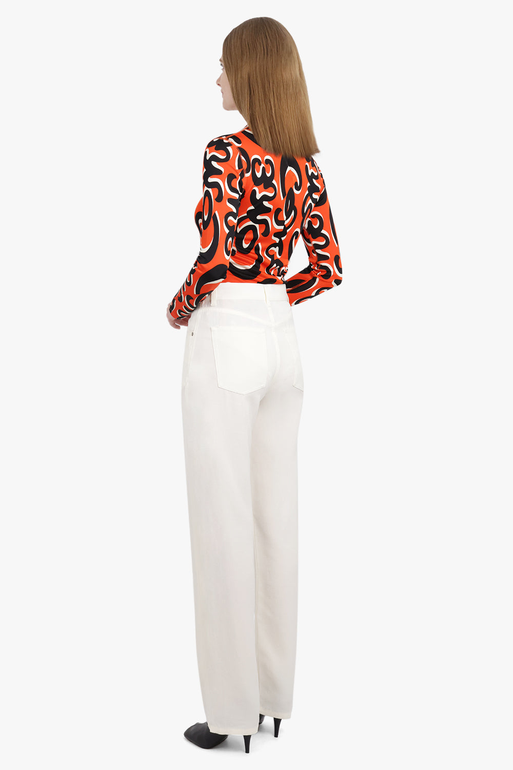 PHOEBE PHILO RTW Come Print L/S High Neck Second Skin Top | Red/Black/White