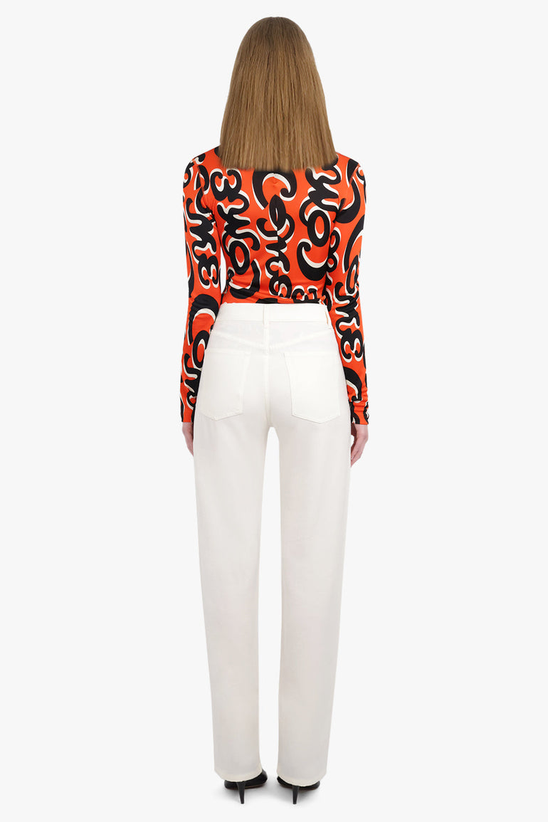 PHOEBE PHILO RTW Come Print L/S High Neck Second Skin Top | Red/Black/White