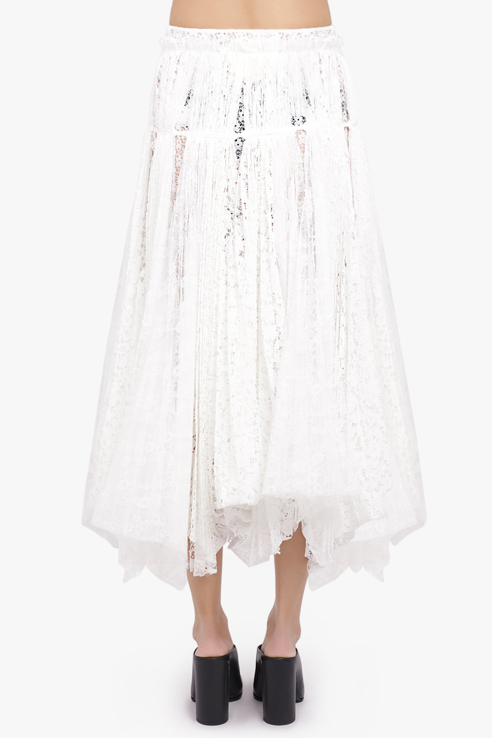 Mixed Lace Asymmetric Pleat Midi Skirt | White – Parlour X