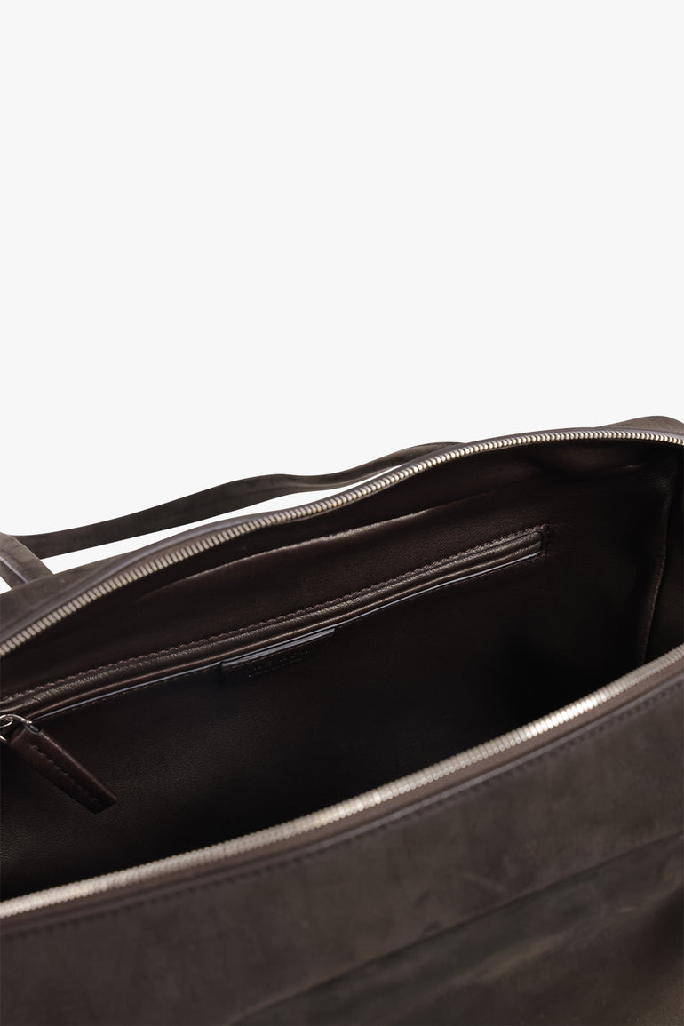 THE ROW BAGS BROWN / Ebony Brown Astra Suede Bowling Bag | Ebony Brown