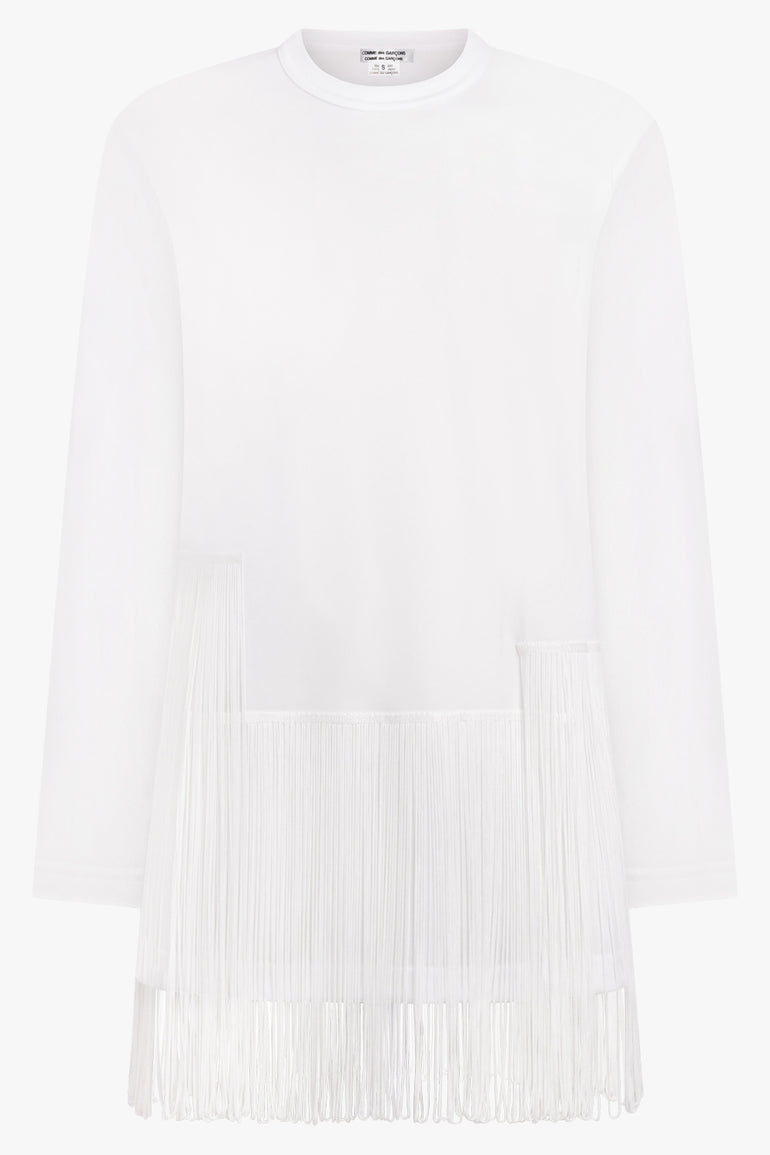 COMME DES GARCONS RTW Crew Neck L\S Top with Tassel Hem | White