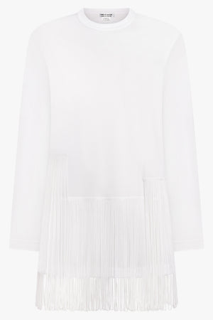 COMME DES GARCONS RTW Crew Neck L\S Top with Tassel Hem | White