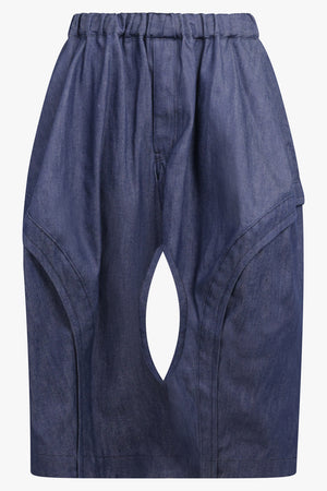 COMME DES GARCONS BLACK RTW Curve Panel Denim Crop Drawstring Pant | Blue