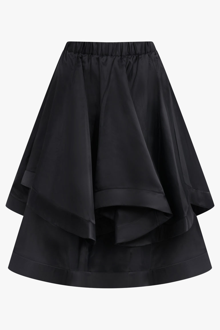 NOIR KEI NINOMIYA RTW Elastic Waist Layer Ruffle Midi Skirt | Black