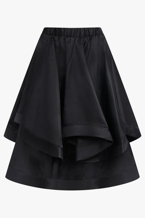 NOIR KEI NINOMIYA RTW Elastic Waist Layer Ruffle Midi Skirt | Black
