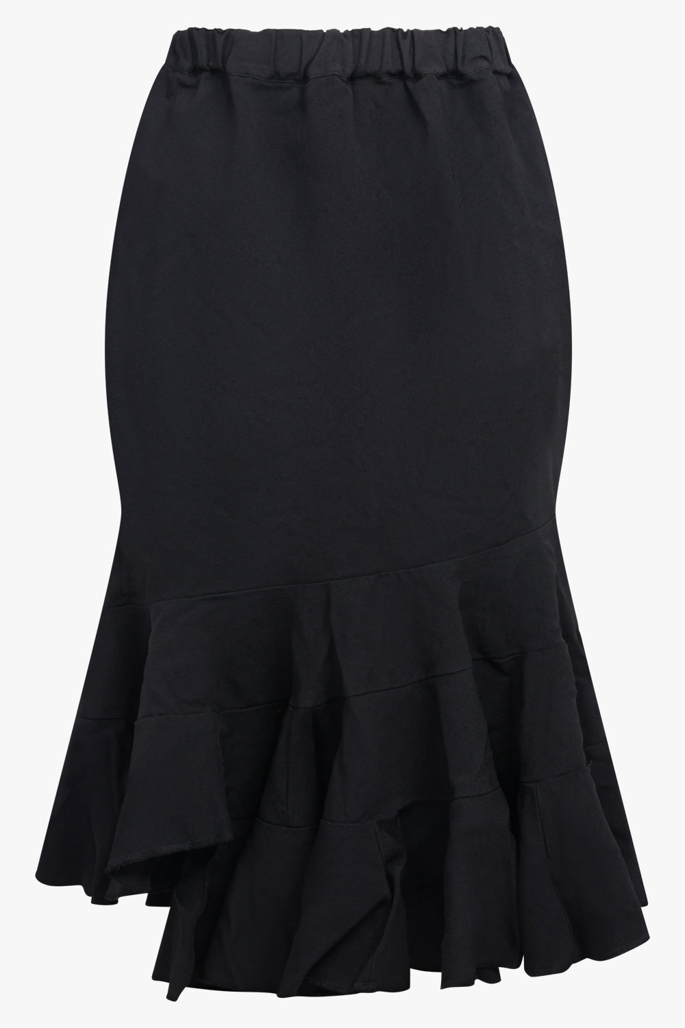 COMME DES GARCONS RTW Elastic Waist Tier Ruffle Hem Midi Skirt | Black