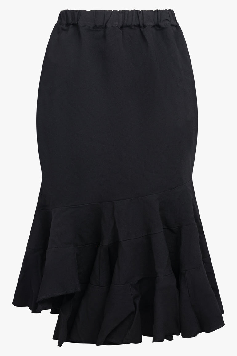 COMME DES GARCONS RTW Elastic Waist Tier Ruffle Hem Midi Skirt | Black