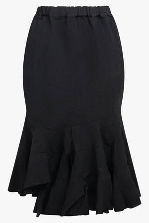 COMME DES GARCONS RTW Elastic Waist Tier Ruffle Hem Midi Skirt | Black
