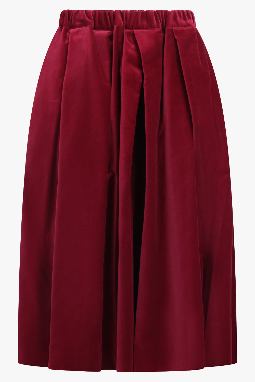 COMME DES GARCONS RTW Elastic Waist Velvet Pleat Midi Skirt | Burgundy