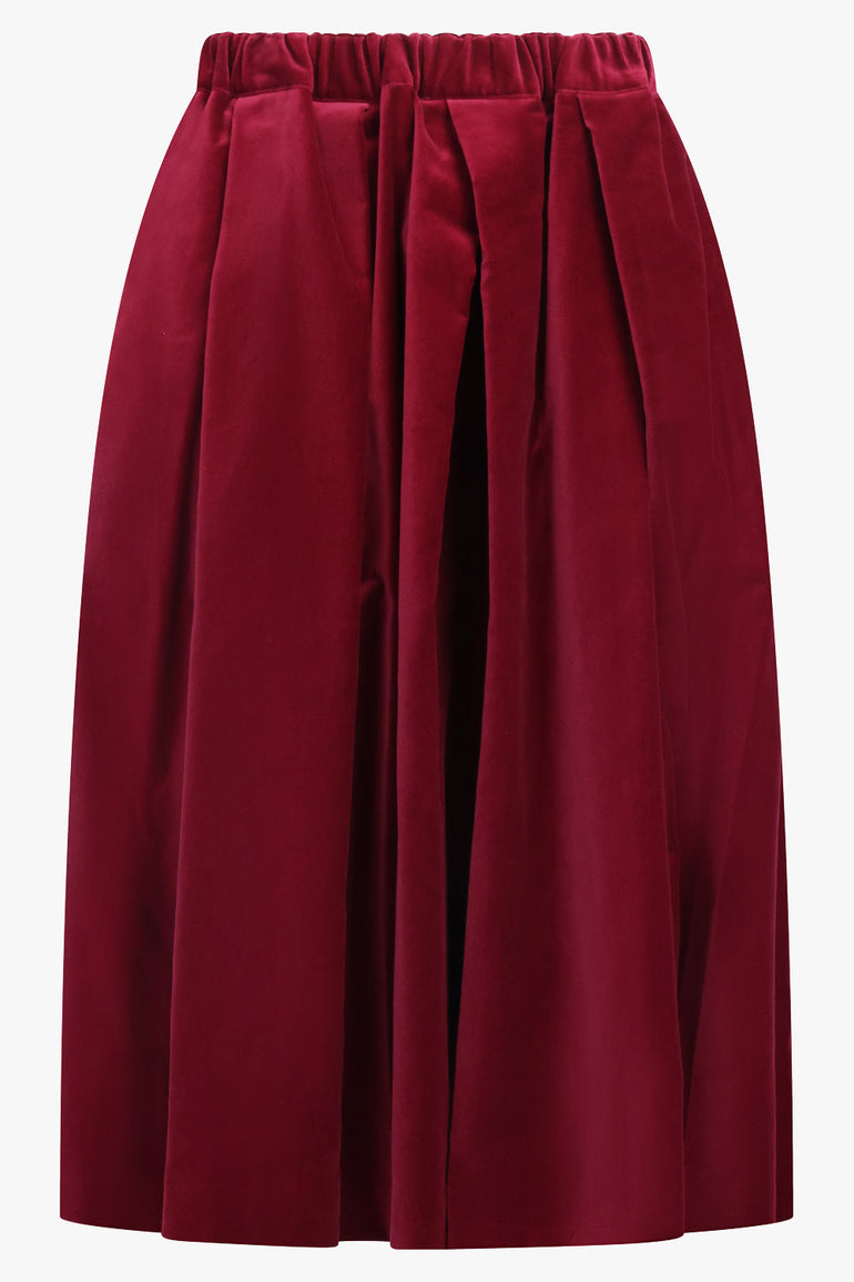 COMME DES GARCONS RTW Elastic Waist Velvet Pleat Midi Skirt | Burgundy