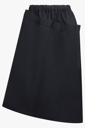 NOIR KEI NINOMIYA RTW Elastic Waist X Tailored Panel Overlay Midi Skirt | Black
