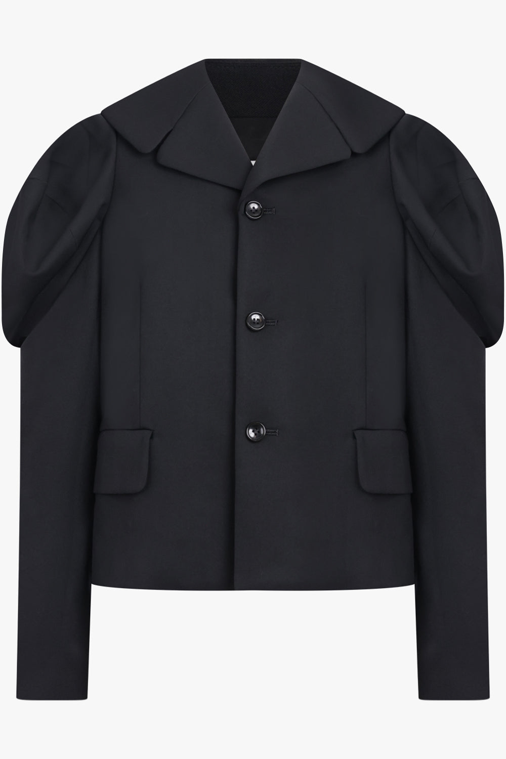 COMME DES GARCONS RTW Exaggerated Puff Sleeve Button Up Jacket With Wide Collar | Black
