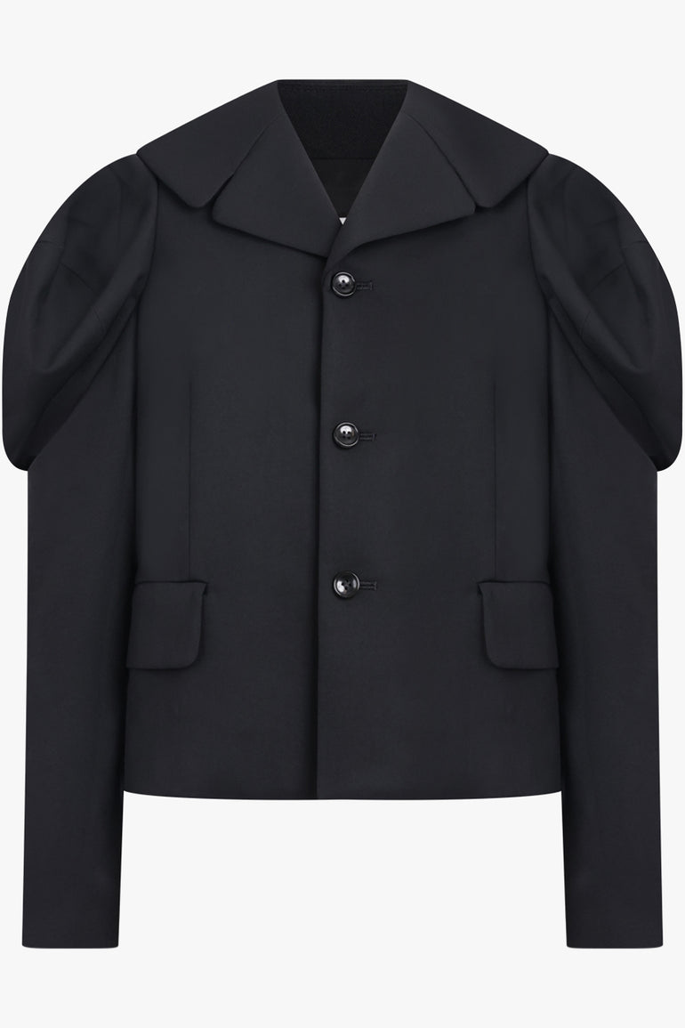 COMME DES GARCONS RTW Exaggerated Puff Sleeve Button Up Jacket With Wide Collar | Black