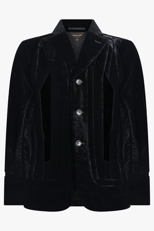 COMME DES GARCONS RTW Single Breast Velvet Cut Out Panel Jacket | Black